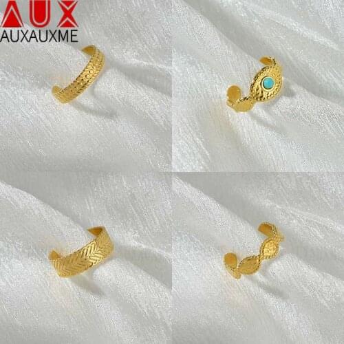Auxauxme Gold Stainless Steel Women Rings Vintage Geometric Open Ring For Wedding Party Jewelry Dropshipping