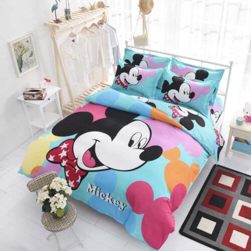 England style carttton bedding set 4pc Sweet minnie mickey coverlet 3d cute girl kids decor comforter cover linens single queen