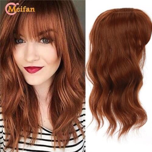 MEIFAN Water Wave Topper Hairpiece with Bang Invisible Seamless Hair ExtensionTop of The Head to Cover the White Hair Hairpiece