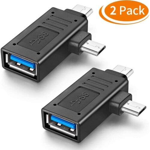 NUOLIANXIN Multifunction 2-in-1 USB 3.0 to Micro USB and Type C Adapter USB OTG Adapter Converter (2 Pack)
