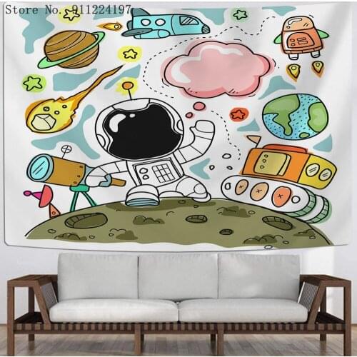 Cartoon Wall Tapestry 3D Print Astronaut Galaxy Tapestry Wall Hanging For Living Room Bedroom Dorm Room Home Decor Tapiz 150x130