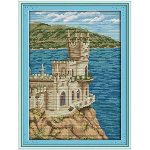 The Seaside Church Cotton Scenic Cross stitch kits Sets 11CT Accurate Printed Embroidery DIY Handmade Needlework Home Decor