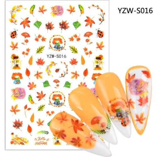 3D Stickers for Nails Mushroom Ladybug Maple Leaf Design Nail Foil Decal Sliders Stickers for Manicure Nail Art Decoration