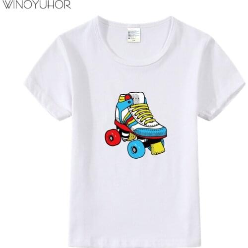 2020 New Summer 2-9 Years Baby Girls T Shirt Roller Skates Print Short Sleeve Cotton Tops Hip Hop Boys Streetwear Clothes