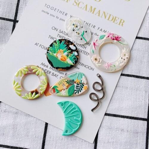 New Arrival Spring Floral Geometry Resin Charms 20pcs Circle Round Moon Oval Flower Cute Necklace Earring Key Chain Pendants