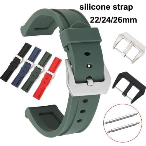 22mm 24mm 26mm Black Blue Red Green Silicone Watchband Replacement Rubber Band For Panerai Strap Wristband