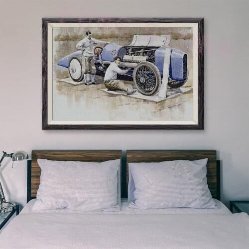T177 Retro Racing Car Classic Painting Repair the blue car 29 Custom Silk Poster Home Deco Wall Art Christmas Gift