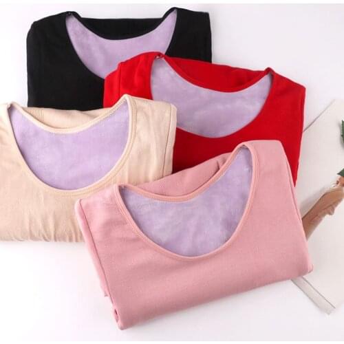 Sexy solid color warm female round collar long sleeve plush and thick thermal underwear thermo long johns women