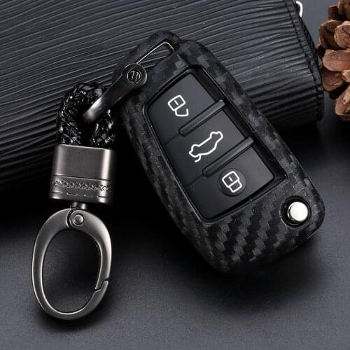 Carbon Fiber Silica gel 3 Button Car Remote Key Fob Cover Case For Audi A3 8L 8P A4 B6 B7 B8 A6 C5 C6 4F RS3 Q3 Q7 TT