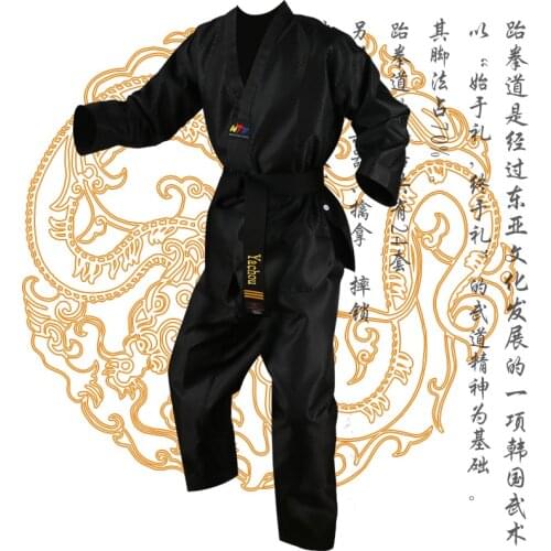 Black Trainer Taekwondo Uniform TKD Long Sleeve Kids Clothes Dobok Adult master Taekwondo brance wtf itf Suits Tae kwon do sets
