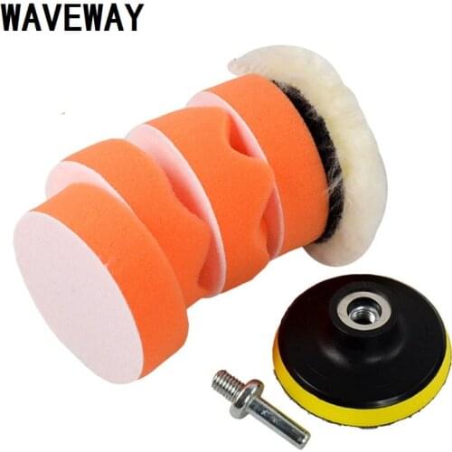 WAVEWAY Polishing Sponge Wheel Kit Polisher 7pcs/set 3" Car Polishing Pad Polishing Buffer Waxing Buffing Pad Drill Set Kit