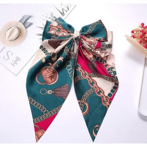 Retro Bow Ribbon Hair Headbands Clip Silk Bowknot Floral Print Hair Ribbon Vintage Satin Hairpin Hair Accessories For Women
