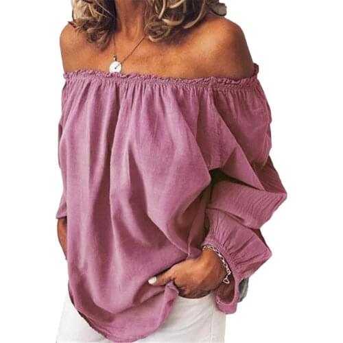 Sexy Off Shoulder Women Blouse Shirts 2021 Summer Elegant Pleated Autumn Winter Solid Color Long Sleeve Pullovers Top for Party