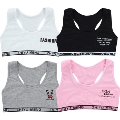 Hot Sale Cotton Sport Junior Girl Training Bra Letter Print Solid Color Wide Strap Seamless Layered Crop Top Underwear Bralette