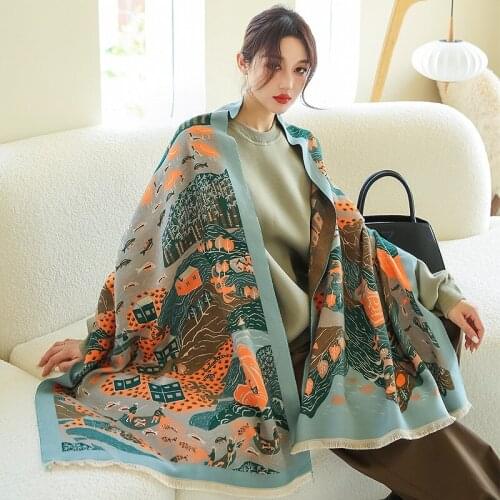 2021 Female Print Dustproof Tassels Scarves Autumn 190X65CM Beach Towel Popular Two-Sided Bandanna Winter Cashmere Thick Shawls
