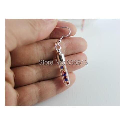 100sets/lot diy glass Screw top Tube Pendant Vial Bottle locket Earrings Miniature Glass Vial Dangle Earrings, Bottle Earrings