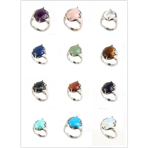 100-Unique 10 Pcs Silver Plated Many Colors Quartz Water Drop Shape Stone Engagement Ring Charm Jewelry