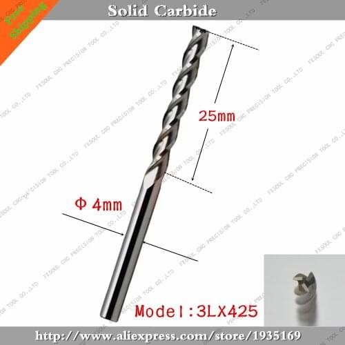 4mm*25mm,10pcs,Free shipping 3 Flutes End Mill,CNC milling Cutter,Solid carbide woodworking router bit,PVC,MDF,Acrylic,wood