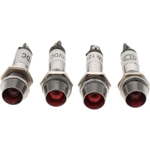 4Pcs AC/DC 12V Indicator Lights, Red /Amber /Blue LED, Shell Panel Mount 8mm