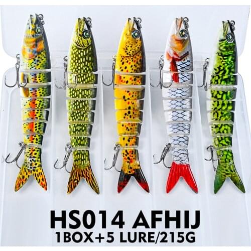 5PCS Fishing Multi section Lure Segment Swimbait Crankbait Minnow 1 box + 5 Lure 210g