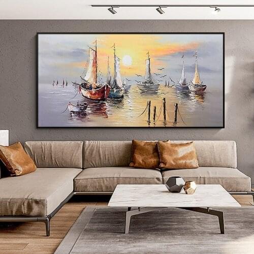 Knife Sea Boat Handmade Abstract Oil Painting On Canvas Large Size Wall Painting For Living Room Home Decor Original Painting