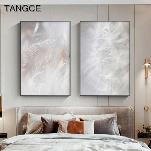 Abstract White Feathers Canvas Painting Islamic Wall Art Pictures Nordic Wall Posters Print for Living Room Middle Eastern Decor