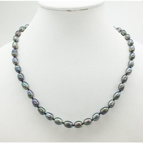 Promotion! ! 7-8MM Natural black rice grainy freshwater pearl necklace. Perfect lady/girl, party/banquet. Jewelry necklace 18"