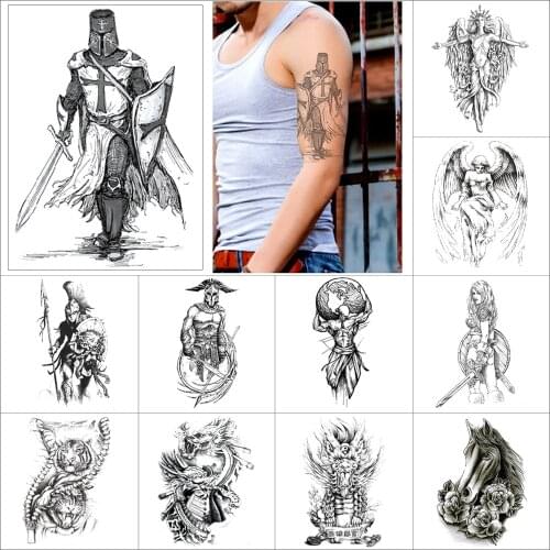 Black temporary tattoo sticker Dragon tiger horse beast wing warrior Waterproof fake tattoo for men and women Arm thigh