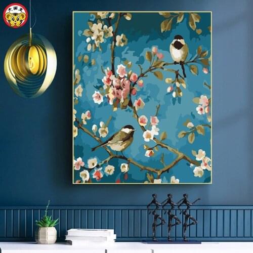 Diy digital oil painting simple living room hi on branches large digital hand-painted oil painting decorative painting hanging