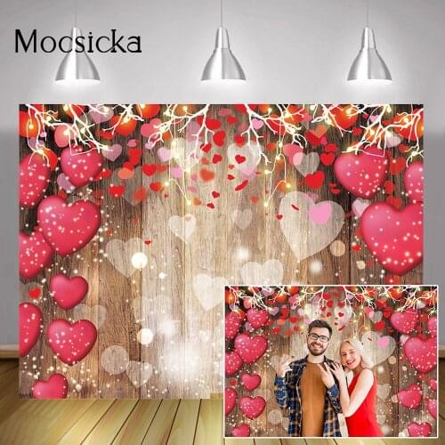 Valentines Day Wood Red Love Heart Backdrops Photography Mothers Party Background Wedding Bridal Shower Photo Booth Studio