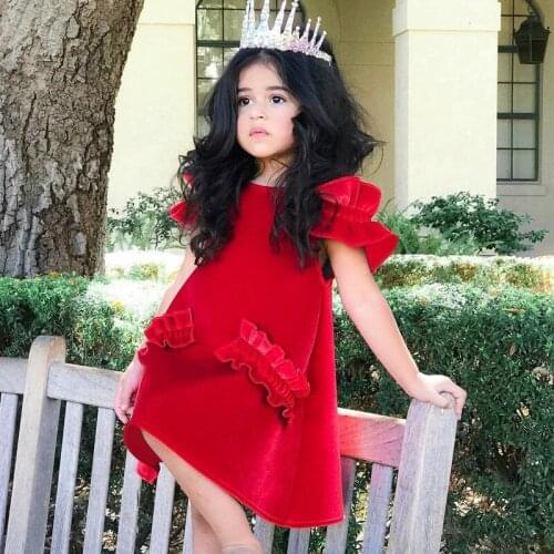 European And American Girls Baby Gold Velvet Dress Chritsmas Clothes Childrens Off-the-shoulder Sleeve Dress Princess Dress