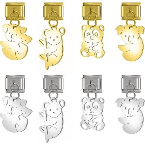 Hapiship Original Daisy Cutting Polishing Koala Bear Sloth Italian Charm Fit 9mm Bracelet Stainless Steel Jewelry Making DJ286