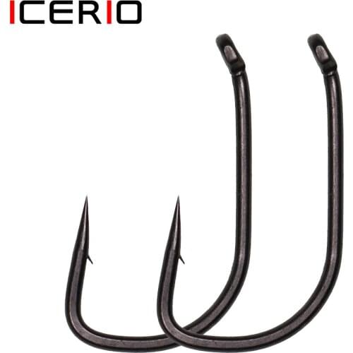 ICERIO 100pcs Bent Eye Matt Black Carp Fishing Hooks High Carbon Steel Barbed Rig Hook