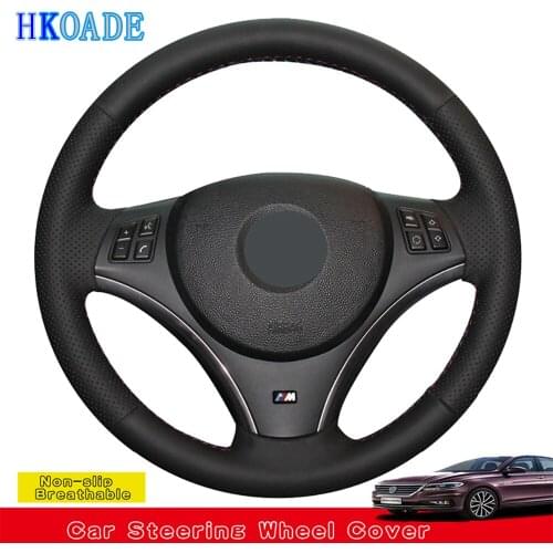 DIY Black Artificial Leather Anti-slip Soft Hand-stitched Car Steering Wheel Cover For BMW E90 320i 325i 330i 335i E87 120i 120d