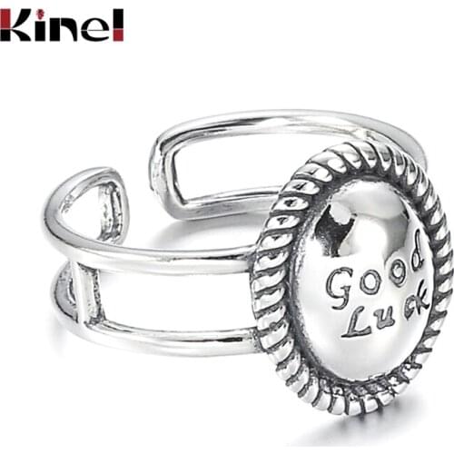 Kinel Hot New 925 Sterling Silver European And American Jewelry Oval Letter Ring Retro Fashion Tide Flow Open Punk Jewelry