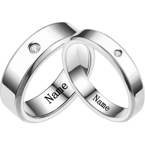 YWSHK 2021 Personalize Engrave Name Stainless Steel Rhinestone Couple Ring Luxury Inlaid Crystal Wedding Jewelry Accessories