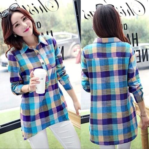Korean Women Plaid Blouse Long Sleeve Fall 2020 Collared Shirt Blusas Para Mujer Plus Size Clothing Drop Shipping