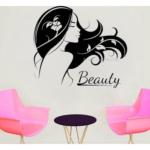Beautiful Girl Lady Silhouette Wall Decal Bedroom Hair Beauty Salon Logo Vinyl Stickers Mural Room Decoration Decals LL100