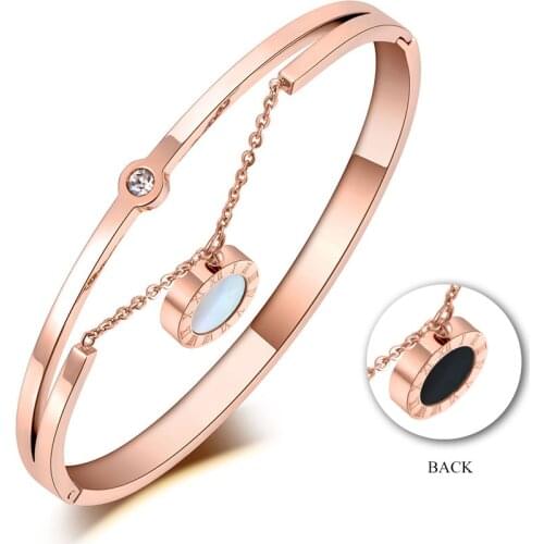 Titanium Stainless Steel Shell & Acrylic Bangles Bracelets For Women Roman Numeral Cuff Bangle Bracelet Jewelry B19068
