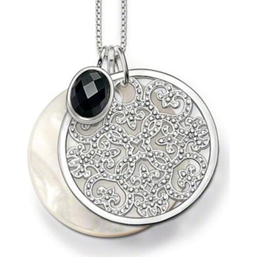 Most Fashion 925 Silver Pendant Necklace Conch Disc White Crystal Hollow Out Creeper Pendant Black Oval Crystal Necklace Jewelry