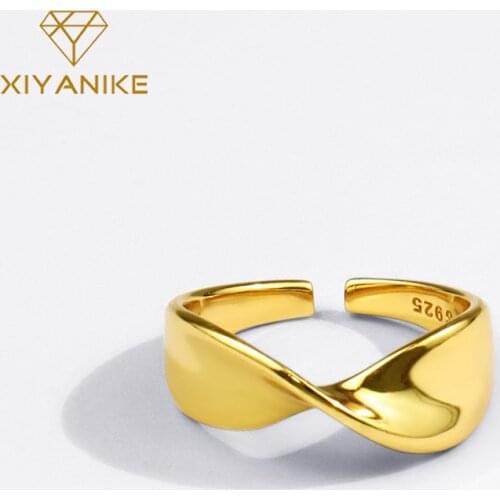 XIYANIKE 925 Sterling Silver New Geometric Twist Ring Female Unique Design Fashion Temperament Simple Smooth All-match Jewelry