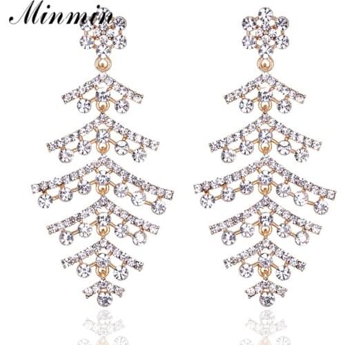 Minmin New Arrival Luxury Crystal Gold-color Long Earrings Shining Christmas Tree Dangle Earrings Jewelry for Women MEH755-gold