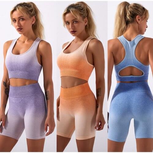 New Seamless Yoga Set Workout Clothes For Women Sportswear High Waist Gym Shorts Push Up Sports Bra 2 Piece Fitness Sports Suits