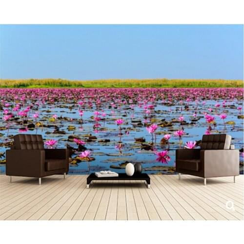 Custom natural landscape wallpaper,Sea of Pink Lotus,3D modern photo for living room bedroom kitchen waterproof wallpaper