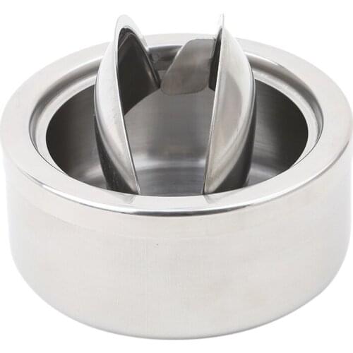 Ashtray Stainless Steel Silver Windproof Ashtray with Lid Round Shape Smoking Ash Tray