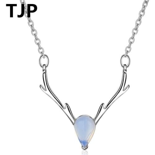 TJP 2018 Latest Elk Female 925 Silver Choker Necklace Jewelry Top Quality 925 Silver Pendants Necklace For Girl Lady Stone Bijou