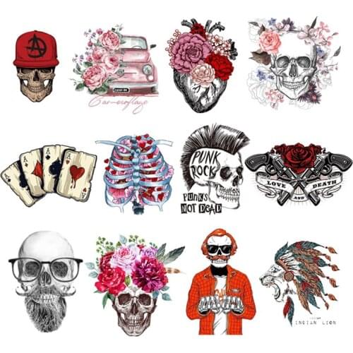 Thermal Transfer Stickers On Clothes Decor Punk Skull Fashion Badge Garment Decal Rock Applique For Crafts Apply For Handicrafts