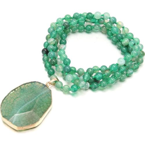 Trendy Natural Green Agates Long Necklace Pendant Bohemian Jewelry Small Stone Beads Chain Charms Necklaces For Women