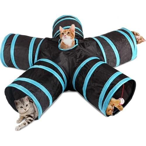 Foldable Cat Tunnel Tube Puppy Training Tunnel Toy Pet Funny Interactive Toys Peek Hole Toy For Kitty, Rabbit 3/4/5 Way Tunnel