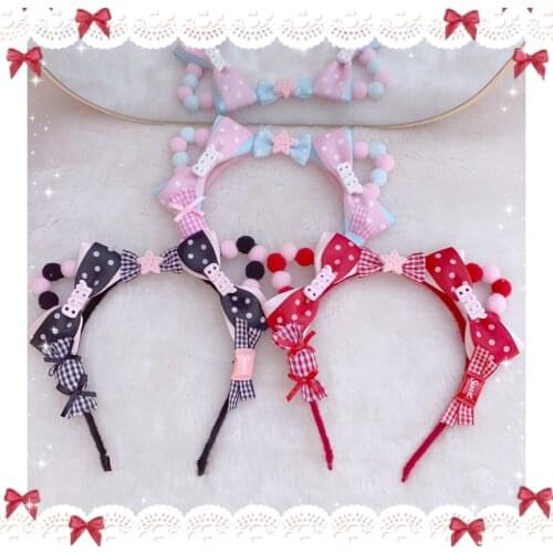 Sweet Heart Candy Bowknot Hair Hoop Headwear Props Lolita Kawaii Young Girls Student Cosplay Hairband Side Clip Hair Ornament